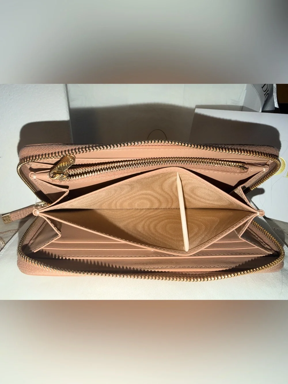 Dior Zip-Around Leather Wallet in Blush Pink